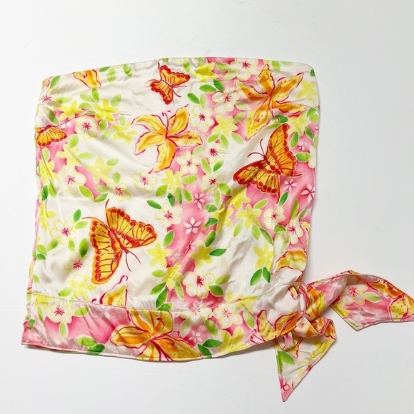 Lilly Pulitzer Vintage Silk Butterfly White Winter Floral Print Quinn Top Sz 10 - Picture 7 of 12